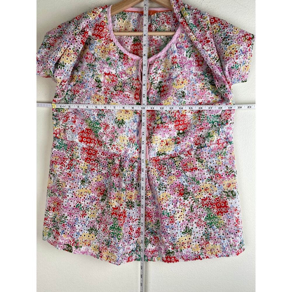 Joules Floral Eyelet Cotton Blouse White Pink Tassel Tie Size 12 - Picture 12 of 12